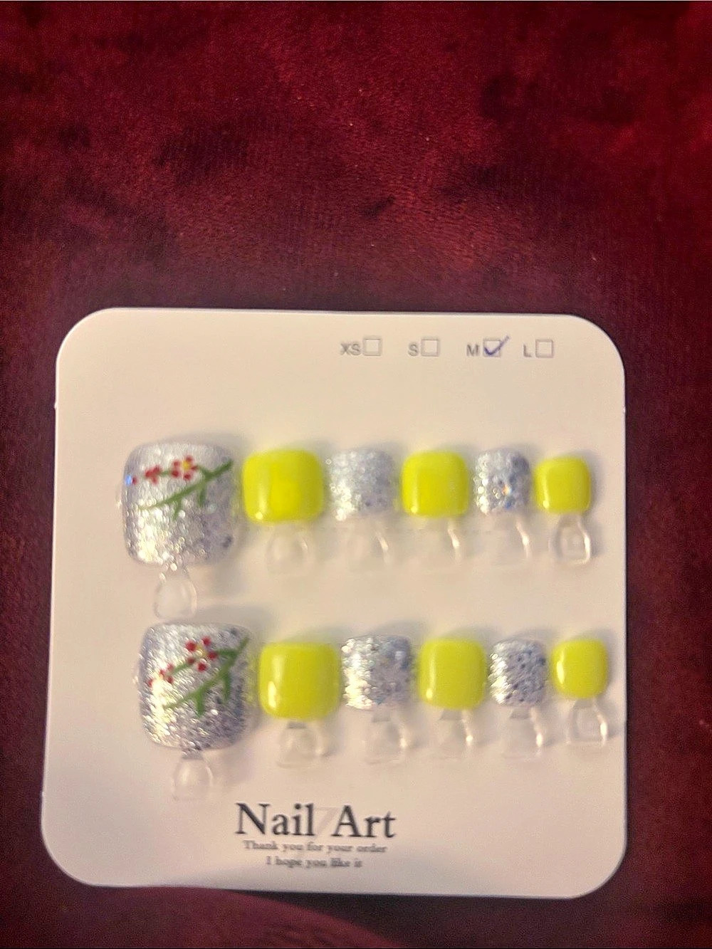 Yellow & Silver Floral Press-On Nails NWT